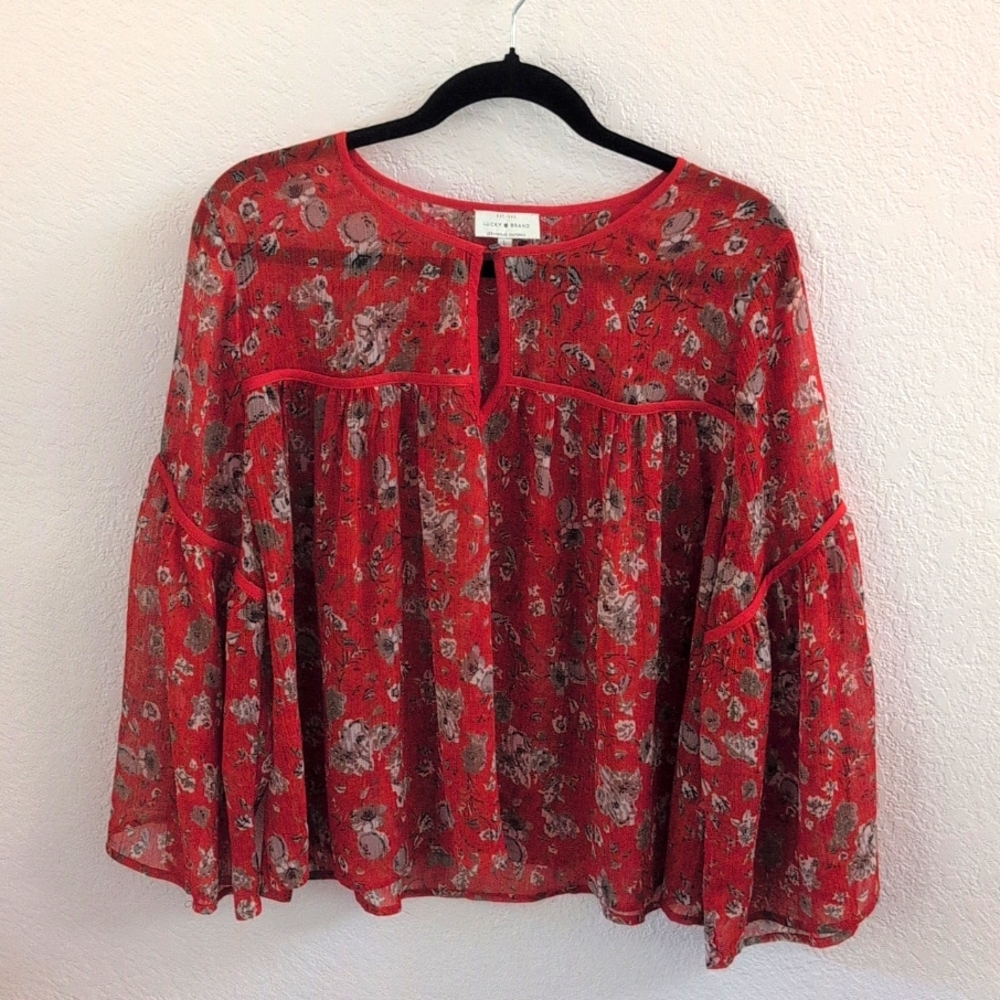 Lucky Brand Orangish/Red Floral Blouse